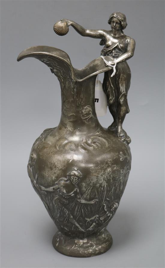 An Art Nouveau Etain pewter figural vase, signed H.Huppe, height 32.5cm
